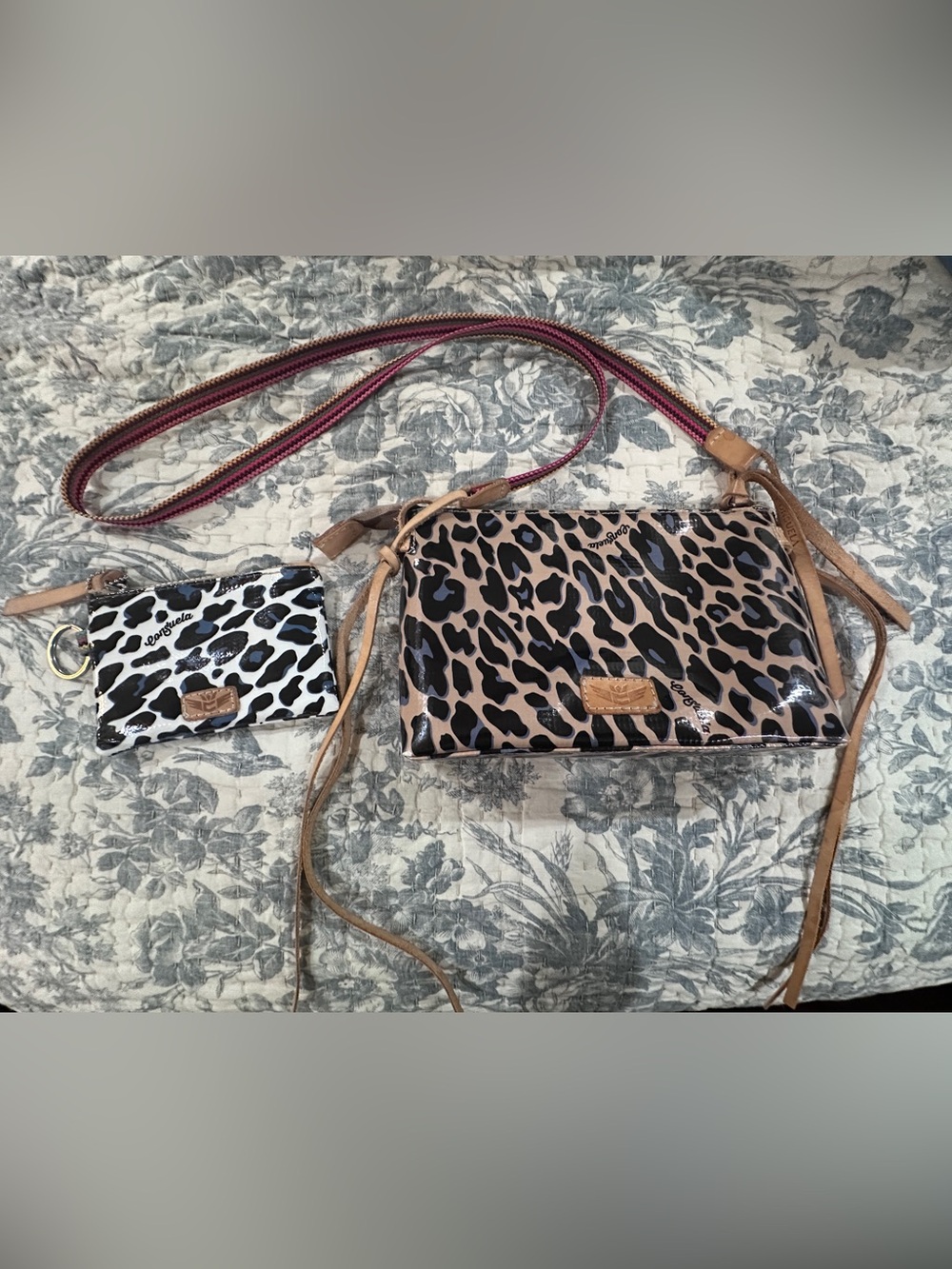 Consuela - Taupe, Black and Blue Leopard Crossbody with Matching Wallet Pouch